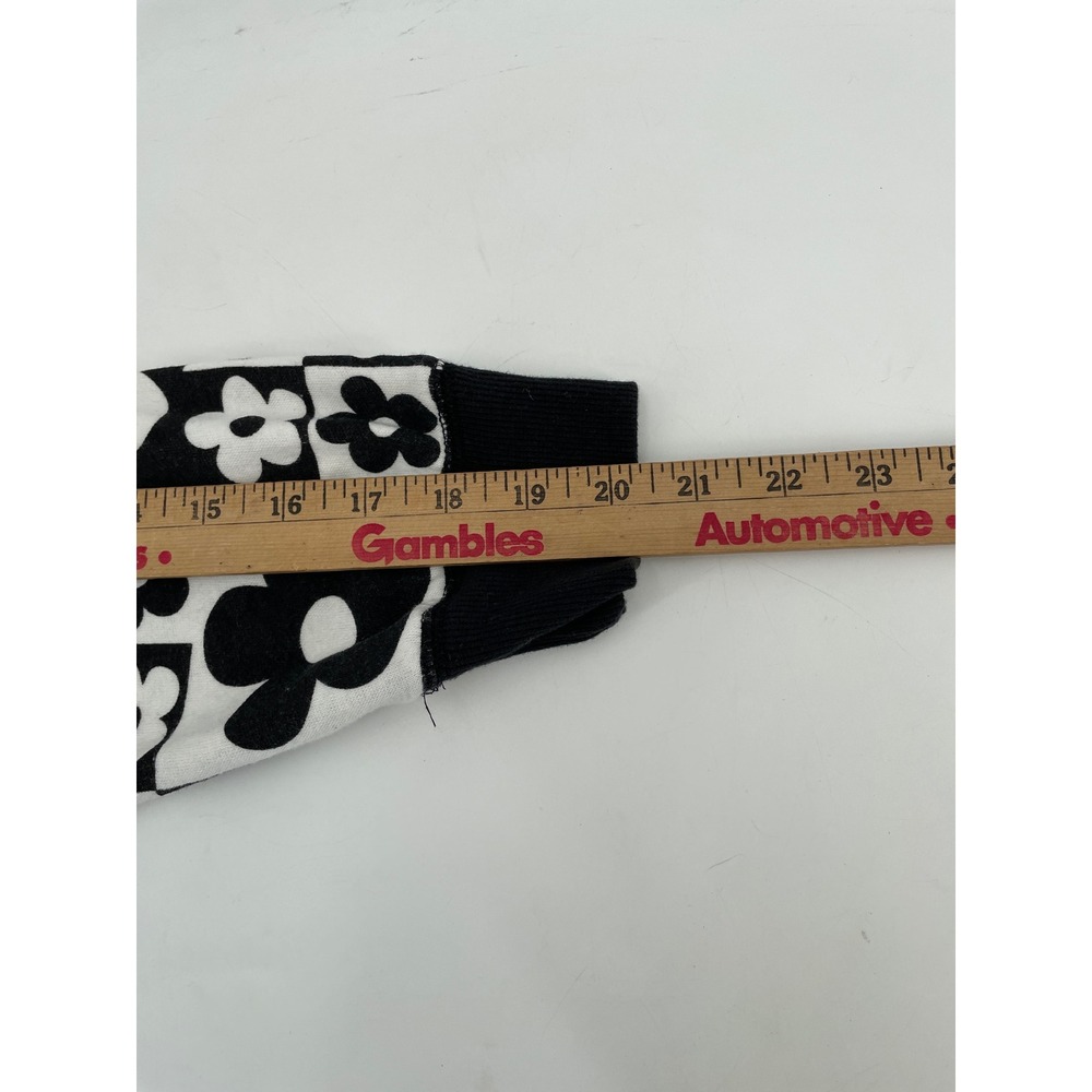 Cropped Hoodie Women Large Black White Retro Floral Check Indie Streetwear Y2K - Picture 7 of 8